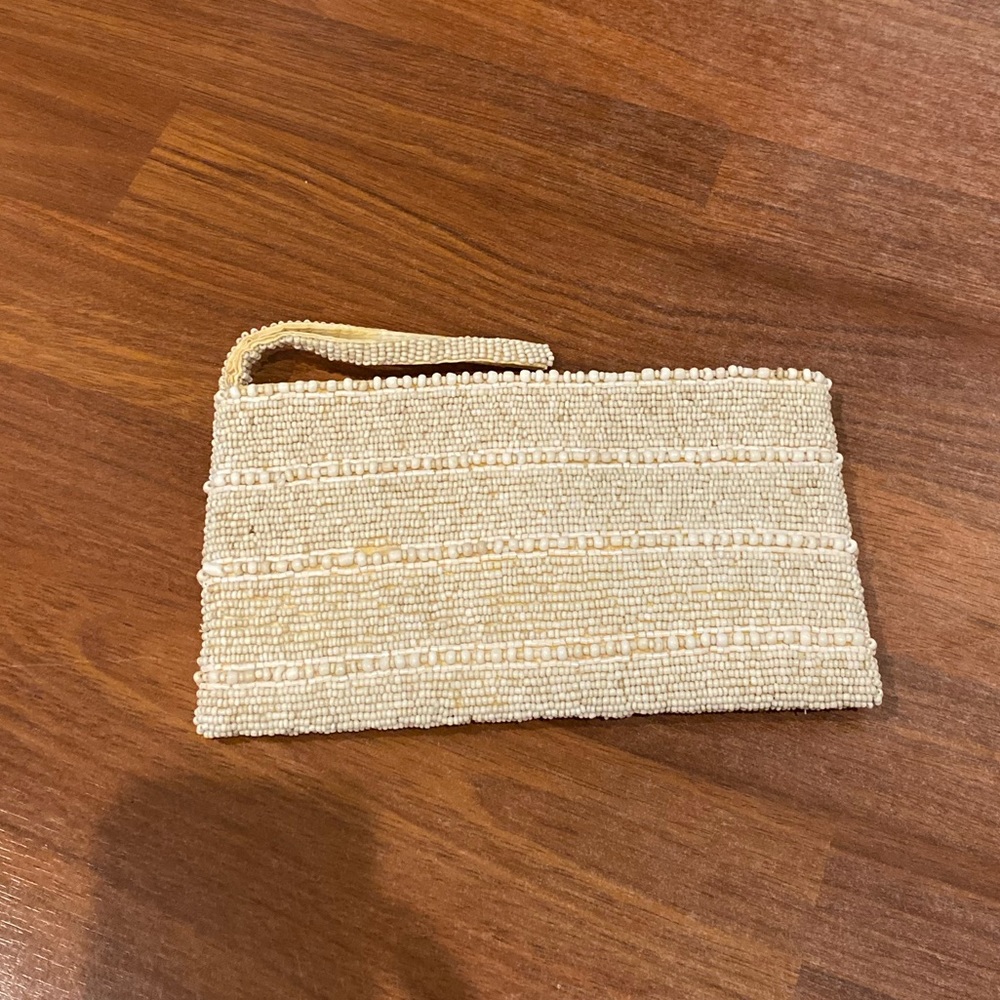 white beaded wristlet